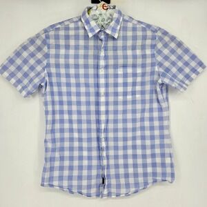 Faherty Shirt Mens‎ Large Blue White Short Sleeve Button Up Casual Preppy